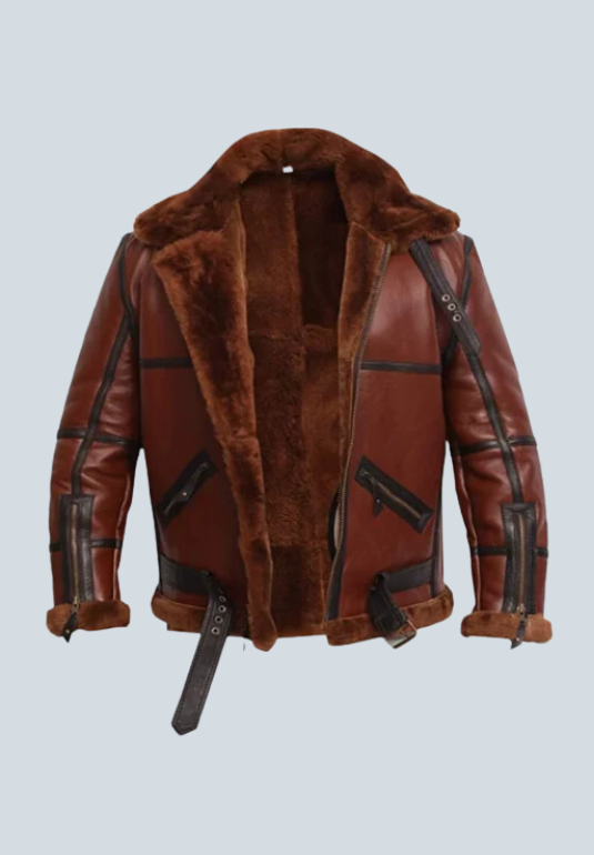 Grant RAF British Shearling Aviator Brown Leather Bomber Jacket